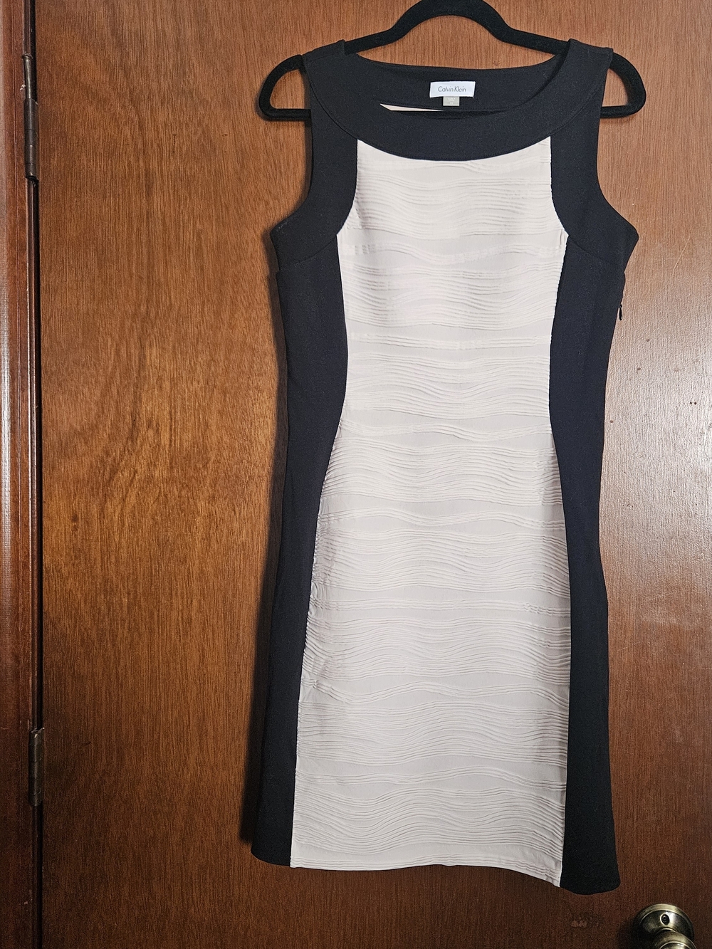 Calvin Klein Black and Pink Colorblock Midi Sheath Dress